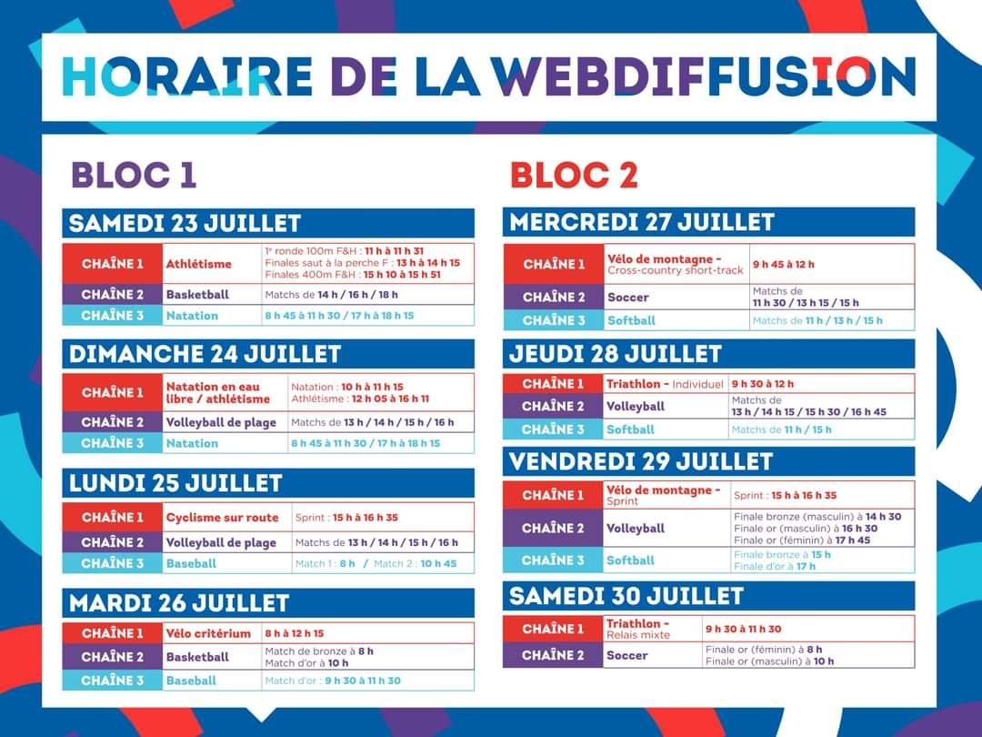 Horaire des webdiffusions
